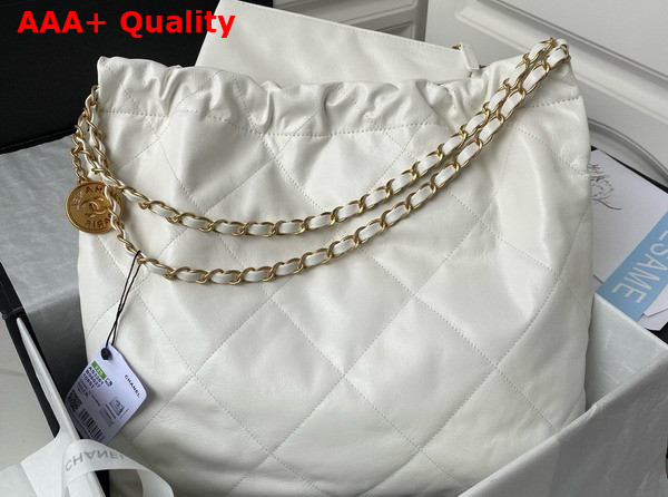 Chanel 22 Handbag in White Shiny Calfskin with Gold Tone Metal AS3261 Replica