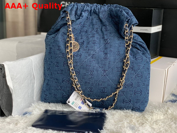 Chanel 22 Large Handbag in Blue Printed Denim Replica