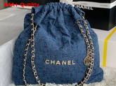 Chanel 22 Large Handbag in Blue Printed Denim Replica