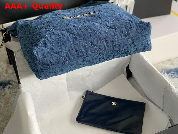 Chanel 22 Large Handbag in Blue Printed Denim Replica