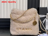 Chanel 22 Mini Handbag Shearling Lambskin Gold Tone Metal Ecru AS3980 Replica