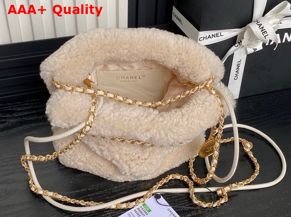 Chanel 22 Mini Handbag Shearling Lambskin Gold Tone Metal Ecru AS3980 Replica