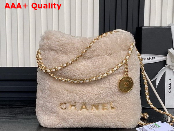 Chanel 22 Mini Handbag Shearling Lambskin Gold Tone Metal Ecru AS3980 Replica