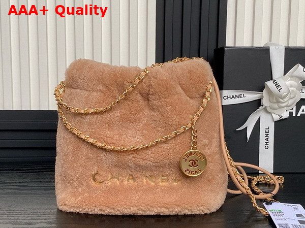 Chanel 22 Mini Handbag Shearling Lambskin Gold Tone Metal Light Pink AS3980 Replica