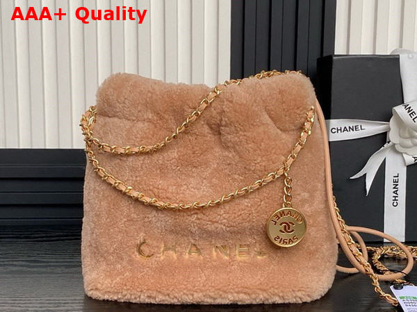 Chanel 22 Mini Handbag Shearling Lambskin Gold Tone Metal Light Pink AS3980 Replica