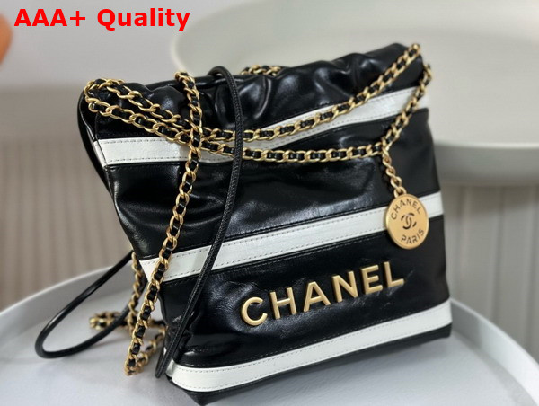 Chanel 22 Mini Handbag Shiny Calfskin Calfskin Gold Tone Metal Black and White Ref AS3980 Replica