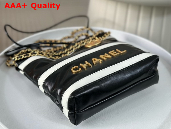 Chanel 22 Mini Handbag Shiny Calfskin Calfskin Gold Tone Metal Black and White Ref AS3980 Replica