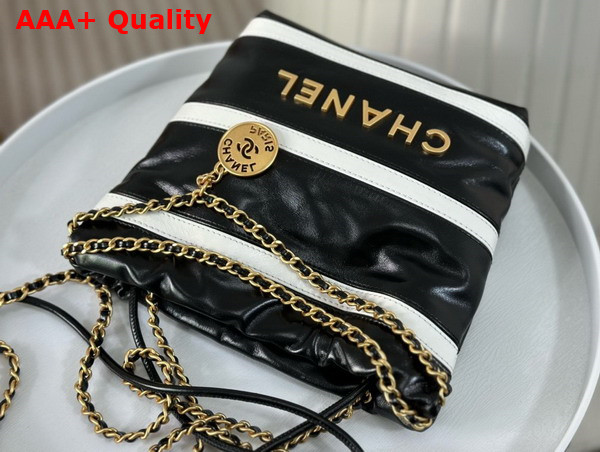 Chanel 22 Mini Handbag Shiny Calfskin Calfskin Gold Tone Metal Black and White Ref AS3980 Replica