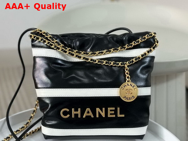 Chanel 22 Mini Handbag Shiny Calfskin Calfskin Gold Tone Metal Black and White Ref AS3980 Replica