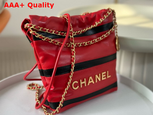 Chanel 22 Mini Handbag Shiny Calfskin Calfskin Gold Tone Metal Red and Black Ref AS3980 Replica