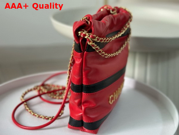 Chanel 22 Mini Handbag Shiny Calfskin Calfskin Gold Tone Metal Red and Black Ref AS3980 Replica