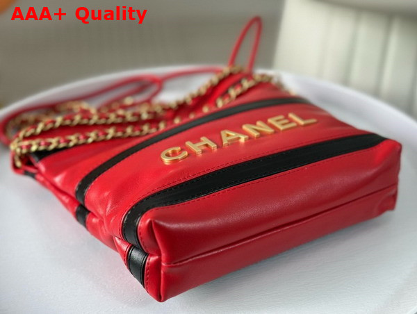 Chanel 22 Mini Handbag Shiny Calfskin Calfskin Gold Tone Metal Red and Black Ref AS3980 Replica