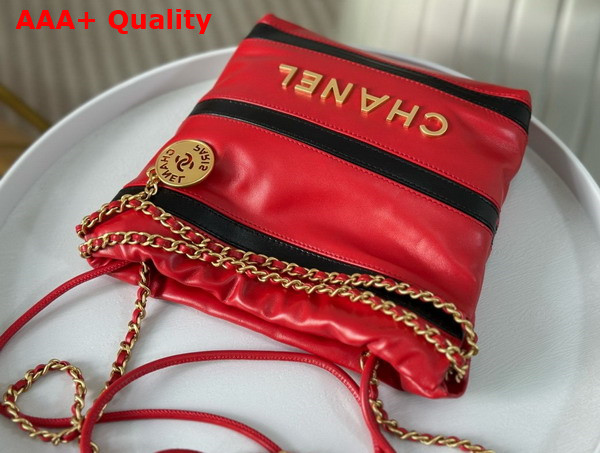 Chanel 22 Mini Handbag Shiny Calfskin Calfskin Gold Tone Metal Red and Black Ref AS3980 Replica