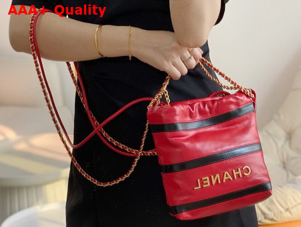 Chanel 22 Mini Handbag Shiny Calfskin Calfskin Gold Tone Metal Red and Black Ref AS3980 Replica