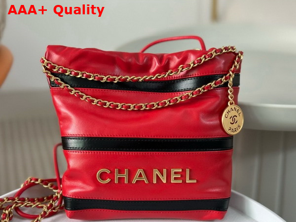 Chanel 22 Mini Handbag Shiny Calfskin Calfskin Gold Tone Metal Red and Black Ref AS3980 Replica