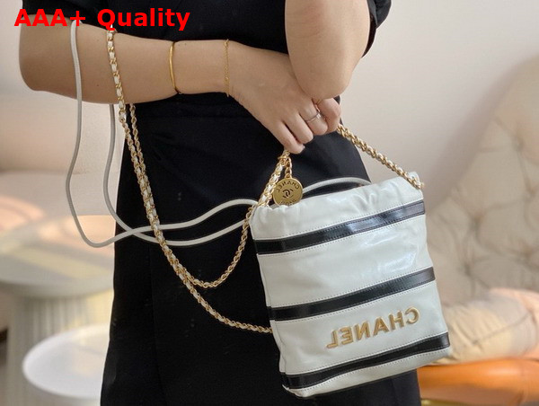 Chanel 22 Mini Handbag Shiny Calfskin Calfskin Gold Tone Metal White and Black Ref AS3980 Replica