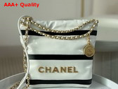 Chanel 22 Mini Handbag Shiny Calfskin Calfskin Gold Tone Metal White and Black Ref AS3980 Replica