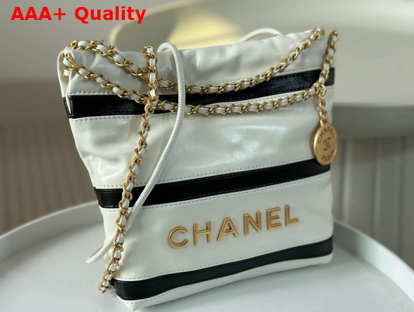 Chanel 22 Mini Handbag Shiny Calfskin Calfskin Gold Tone Metal White and Black Ref AS3980 Replica