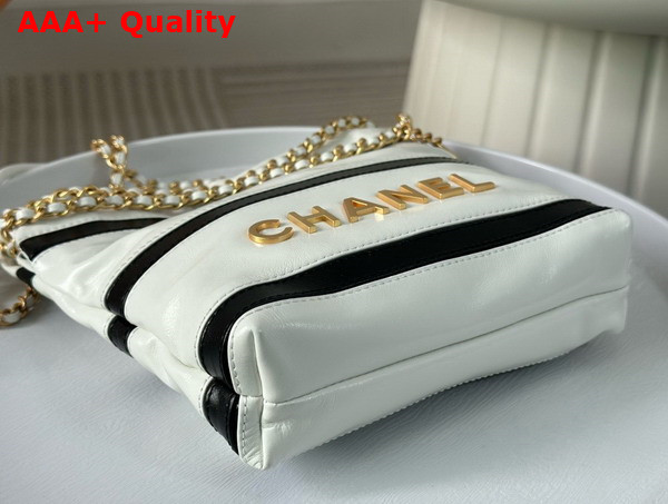 Chanel 22 Mini Handbag Shiny Calfskin Calfskin Gold Tone Metal White and Black Ref AS3980 Replica