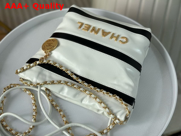 Chanel 22 Mini Handbag Shiny Calfskin Calfskin Gold Tone Metal White and Black Ref AS3980 Replica