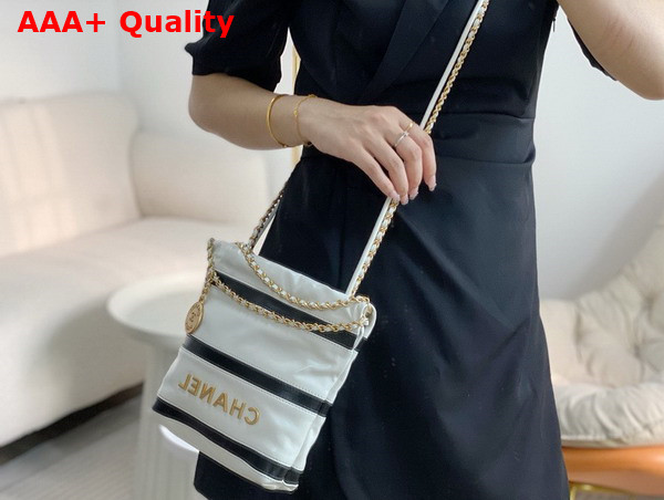 Chanel 22 Mini Handbag Shiny Calfskin Calfskin Gold Tone Metal White and Black Ref AS3980 Replica