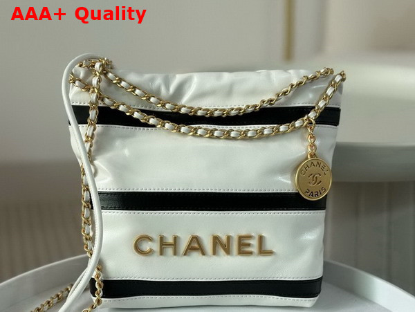 Chanel 22 Mini Handbag Shiny Calfskin Calfskin Gold Tone Metal White and Black Ref AS3980 Replica