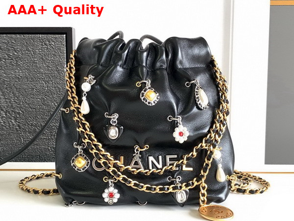 Chanel 22 Mini Handbag Shiny Lambskin Bijoux Charms Gold Tone Metal Black AS3980 Replica