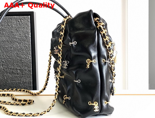 Chanel 22 Mini Handbag Shiny Lambskin Bijoux Charms Gold Tone Metal Black AS3980 Replica