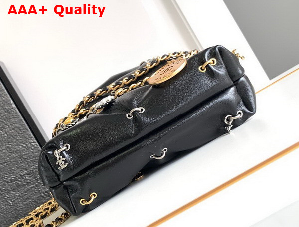 Chanel 22 Mini Handbag Shiny Lambskin Bijoux Charms Gold Tone Metal Black AS3980 Replica