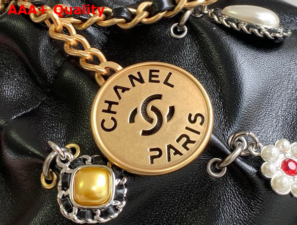 Chanel 22 Mini Handbag Shiny Lambskin Bijoux Charms Gold Tone Metal Black AS3980 Replica