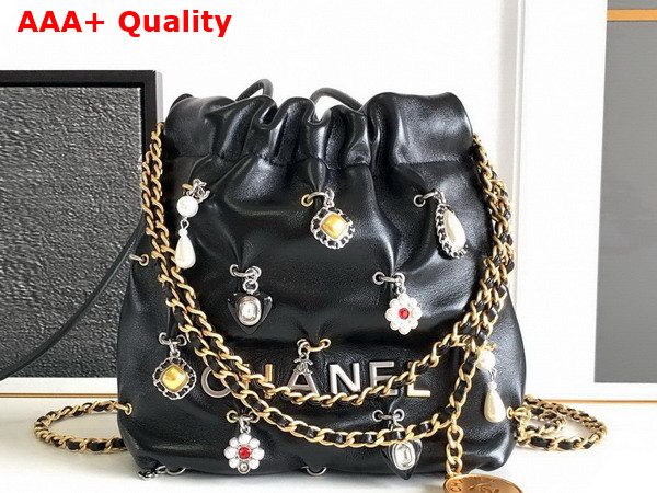 Chanel 22 Mini Handbag Shiny Lambskin Bijoux Charms Gold Tone Metal Black AS3980 Replica