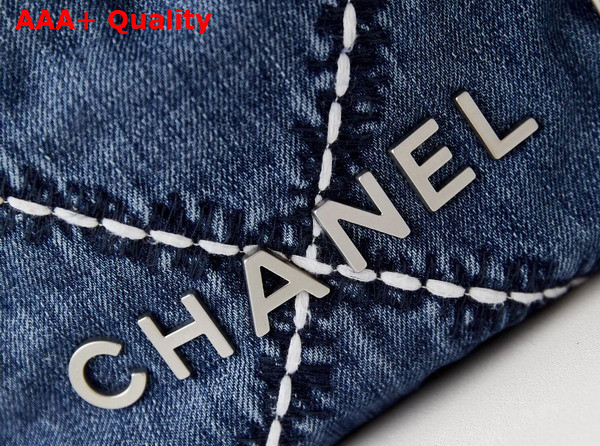 Chanel 22 Mini Handbag Stitched Denim Silver Tone Metal Blue Ref AS3980 Replica