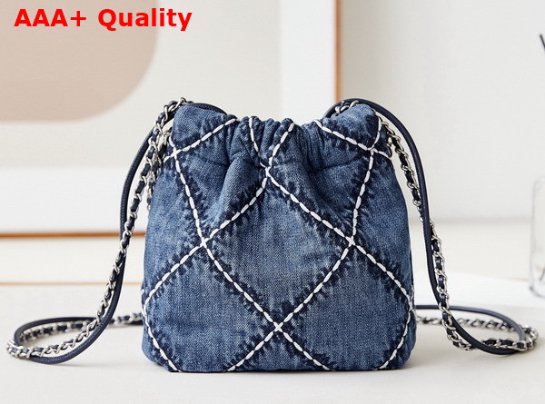 Chanel 22 Mini Handbag Stitched Denim Silver Tone Metal Blue Ref AS3980 Replica