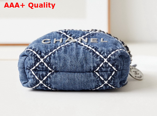 Chanel 22 Mini Handbag Stitched Denim Silver Tone Metal Blue Ref AS3980 Replica