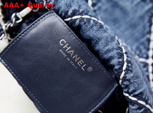 Chanel 22 Mini Handbag Stitched Denim Silver Tone Metal Blue Ref AS3980 Replica