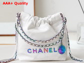 Chanel 22 Mini Handbag White Shiny Crumpled Calfskin Rainbow Metal Ref AS3980 Replica