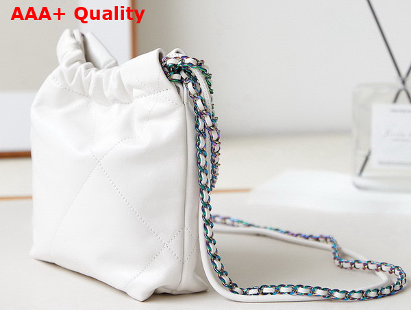 Chanel 22 Mini Handbag White Shiny Crumpled Calfskin Rainbow Metal Ref AS3980 Replica