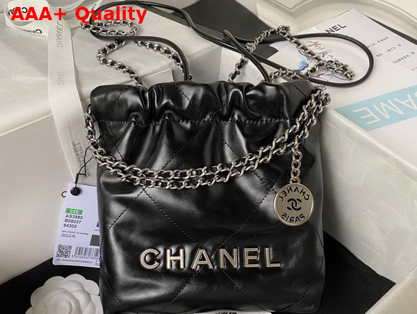 Chanel 22 Mini Handbag in Black Shiny Crumpled Calfskin Gold Tone Metal AS3980 Replica