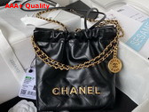 Chanel 22 Mini Handbag in Black Shiny Crumpled Calfskin Gold Tone Metal AS3980 Replica