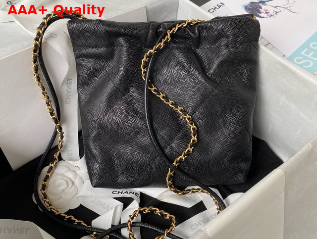 Chanel 22 Mini Handbag in Black Shiny Grained Calfskin Gold Tone Metal and Lacquered Metal AS3980 Replica