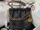 Chanel 22 Mini Handbag in Black Shiny Grained Calfskin Gold Tone Metal and Lacquered Metal AS3980 Replica