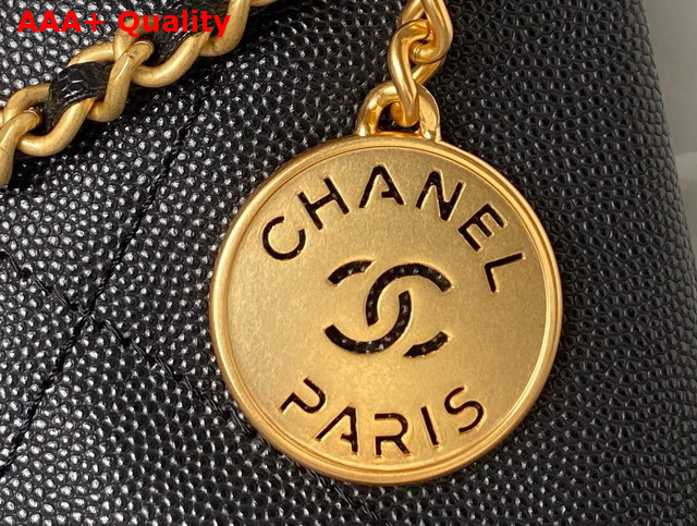 Chanel 22 Mini Handbag in Black Shiny Grained Calfskin Gold Tone Metal and Lacquered Metal AS3980 Replica