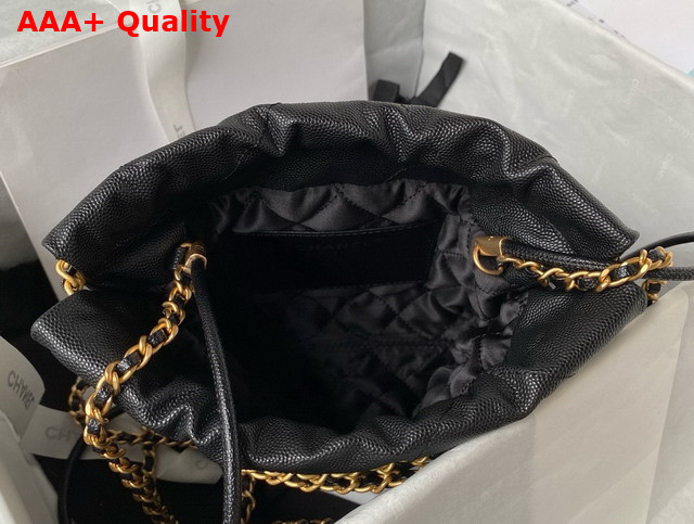 Chanel 22 Mini Handbag in Black Shiny Grained Calfskin Gold Tone Metal and Lacquered Metal AS3980 Replica