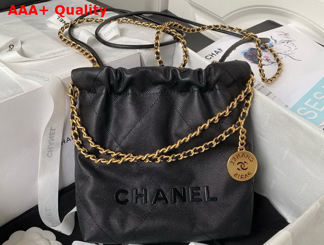 Chanel 22 Mini Handbag in Black Shiny Grained Calfskin Gold Tone Metal and Lacquered Metal AS3980 Replica