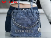 Chanel 22 Mini Handbag in Blue Washed Denim Silver Tone Metal Ref AS3980 Replica