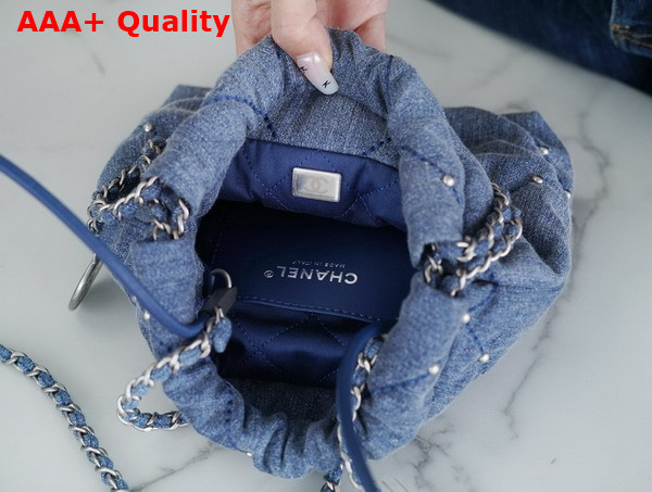 Chanel 22 Mini Handbag in Blue Washed Denim Silver Tone Metal Ref AS3980 Replica