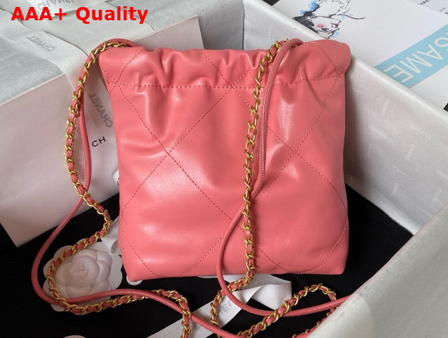 Chanel 22 Mini Handbag in Coral Pink Shiny Crumpled Calfskin Gold Tone Metal AS3980 Replica