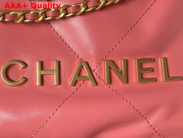 Chanel 22 Mini Handbag in Coral Pink Shiny Crumpled Calfskin Gold Tone Metal AS3980 Replica