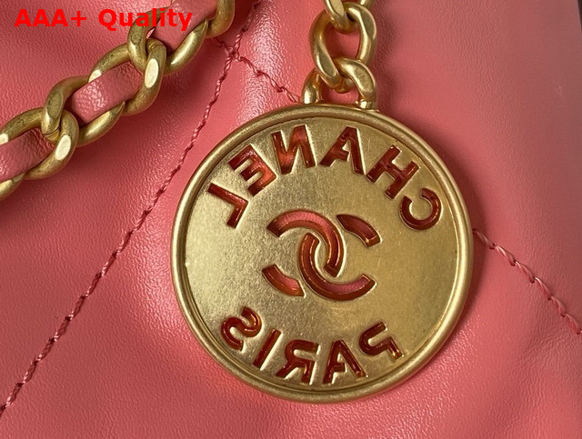 Chanel 22 Mini Handbag in Coral Pink Shiny Crumpled Calfskin Gold Tone Metal AS3980 Replica