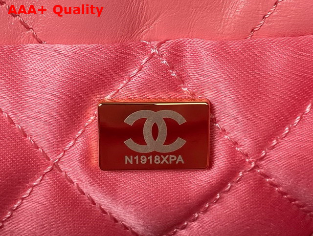 Chanel 22 Mini Handbag in Coral Pink Shiny Crumpled Calfskin Gold Tone Metal AS3980 Replica